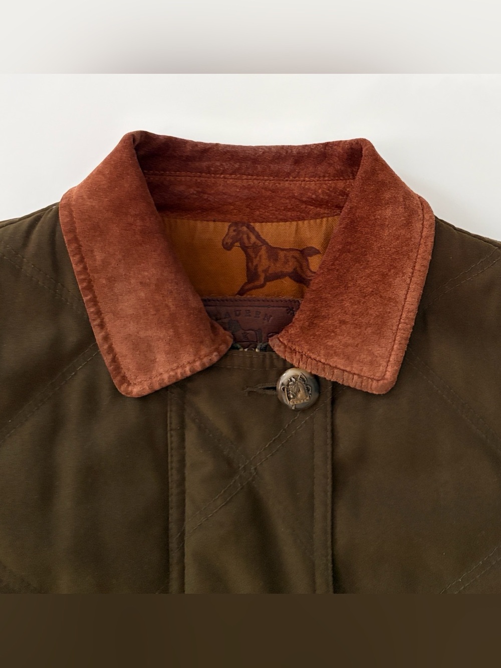 Vintage Lauren Ralph Lauren Barn Jacket Quilted Field Coat Olive Green Small - Picture 6 of 16